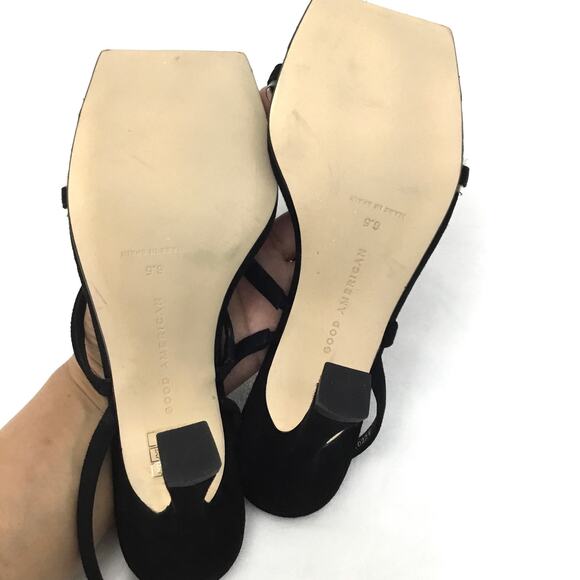 Good American Suede Strappy Heels Gold Square Toe Black Sz 6.5 - Picture 6 of 6